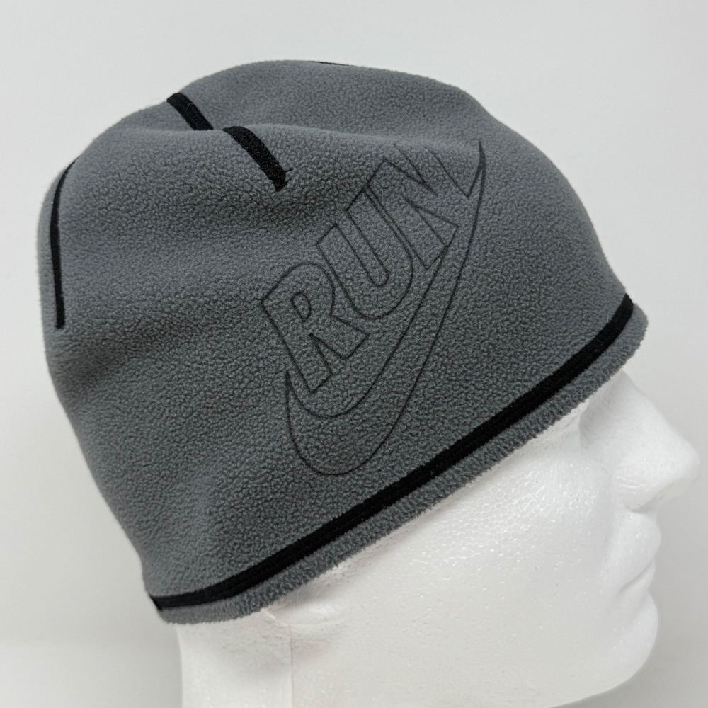 Nike Therma-FIT Reversible Running Beanie Black Grey Fleece Skull Cap Reflective